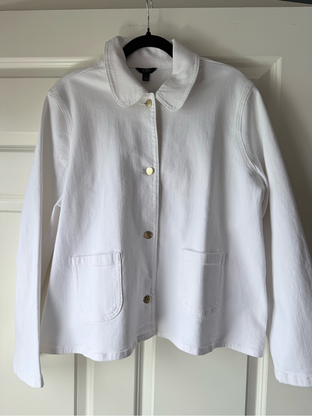 J. Crew White Button-Front Jean Jacket with Patch Pockets